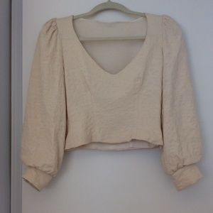 Puff Sleeve Cream Colored Cotton Blouse